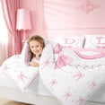 thumbnail image 4 of meiyoeat Ribbon Letter Print D 7-Piece Twin Bedding For Kids,Fashion Women Pearl Necklace Bedding Comforter Set,Pink Reversible, 4 of 7