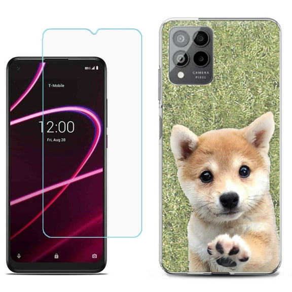 Slim-Fit Gel TPU Phone Case for T-Mobile Revvl 6 Pro 5G, with Tempered Glass Screen Protector, by OneToughShield ® - Shiba