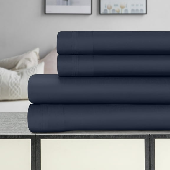 Solid 700-Thread-Count Sheet Set, Premium Long-Staple Cotton, King, Navy Blue by Blue Nile Mills