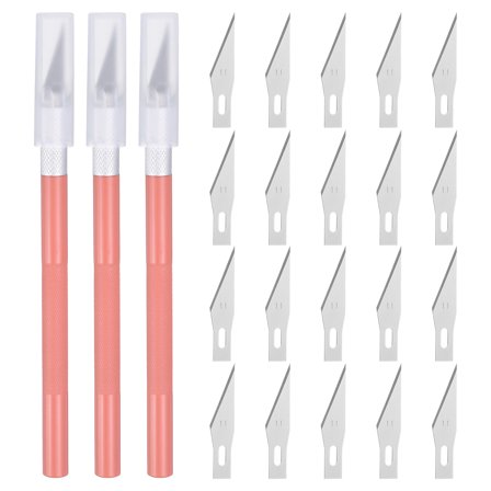 Uxcell 3pcs Exacto Art Craft Hobby Precision Utility Knife Set with 20pcs Extra #11 Blades for Carving Crafting Stencil Pale Pink