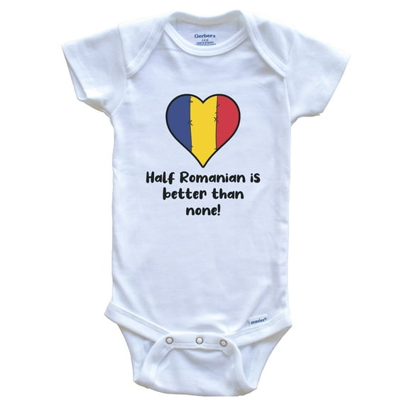 Half Romanian Is Better Than None Romania Flag Heart Baby Bodysuit