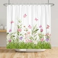 thumbnail image 3 of SUNOLIFE Pink Floral Shower Curtain Spring Flowers with Butterfly Waterproof Fabric Bathroom Curtain 60x72 in, 3 of 4