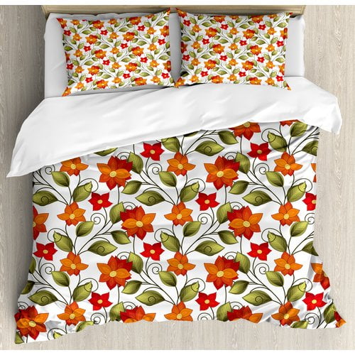 Ambesonne Floral Victorian Fleur De Lis Lily Blooms Duvet Cover