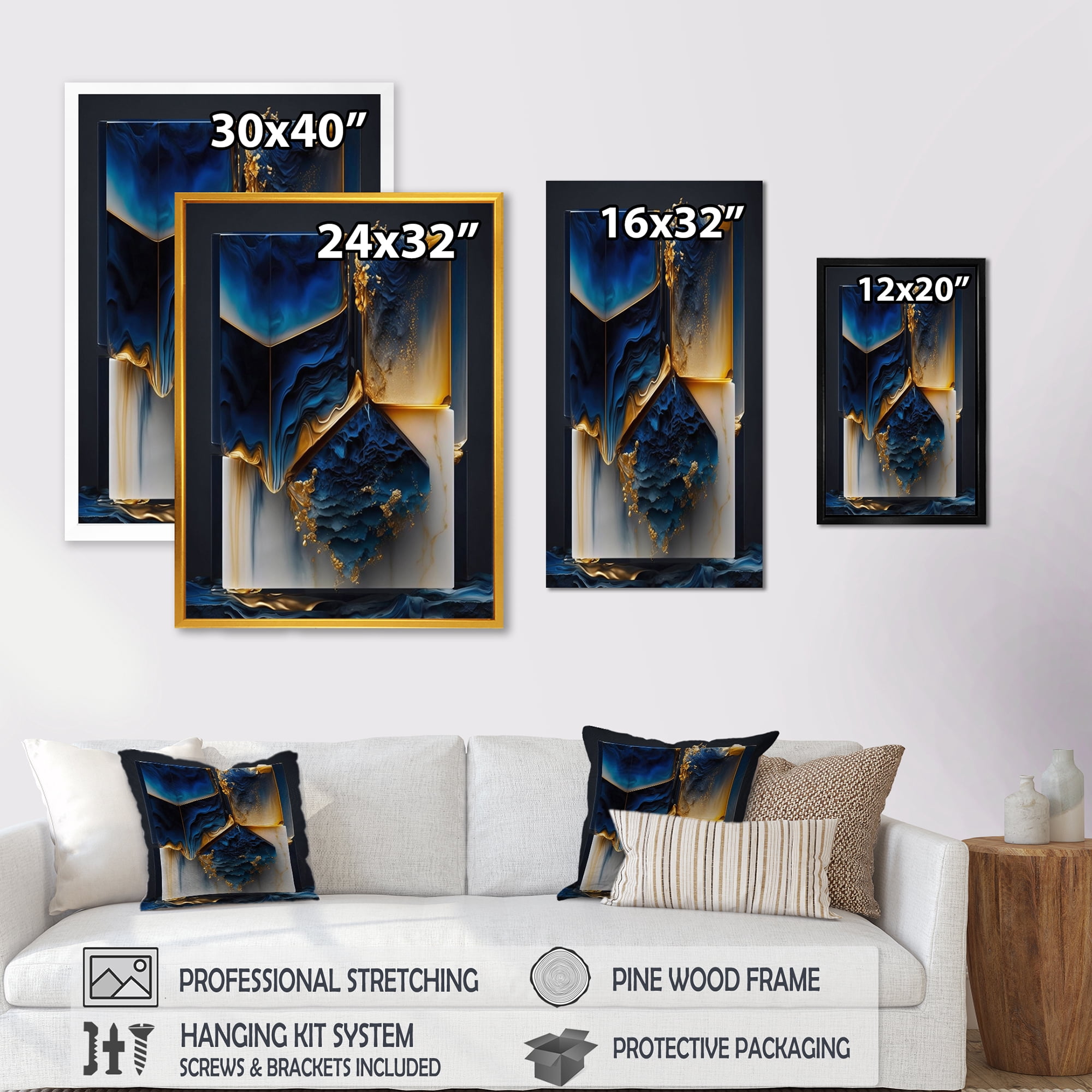 Designart Abstract Geode Gold And Blue Marble Shape II Canvas Wall Art