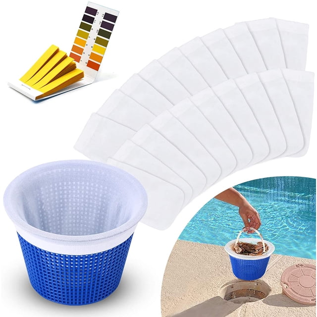 20-Pack Pool Skimmer Socks, Nylon Pool Filter Socks with pH Test Strips, Skimmer Nets for Filters, Baskets, Skimmers to Filtering Out Leaves & Debris to Protect In-Ground and Above Ground Pools
