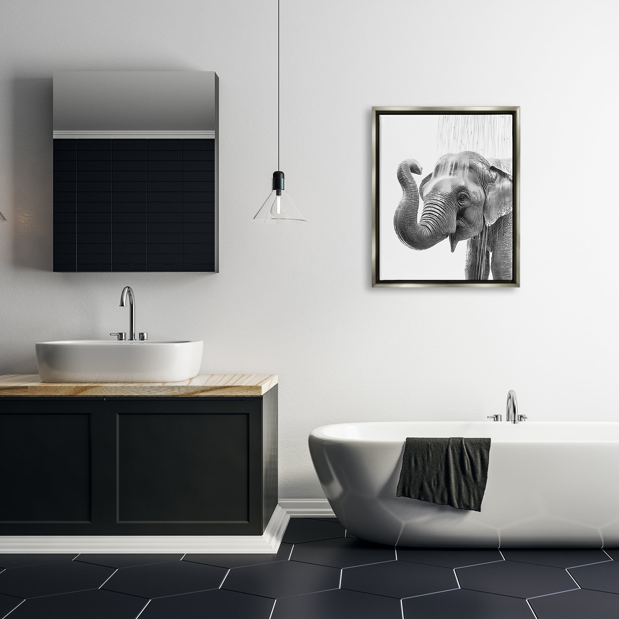 Stupell Industries Elephant Bathroom Splash Animals & Insects Painting Gray Floater Framed Canvas Art Print Wall Art, 25 x 31