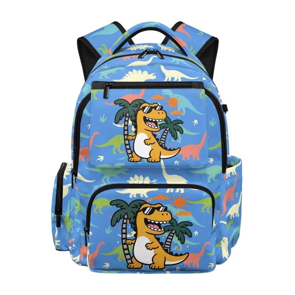 CHAQLIN Padded Adjustable Straps 17 Inch School Backpack, 600D Polyester Multi Pockets Bag for Boys Travel and Camping, Tropical Dinosaur Print