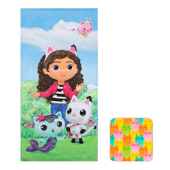 Franco Gabby's Dollhouse Kids Beach Towel & Washcloth 2 Piece Set, 50 in x 25 in