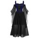 thumbnail image 1 of Vestido de Halloween para mujer, con hombros descubiertos y tirantes, de gasa de color contrastante, con empalme de malla, estilo punk retro, vestido medieval para mujer, 1 of 4