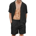 thumbnail image 1 of Summer Men's 2 Pieces Shirt Set Solid Color Lapel Short Sleeve Button Down Casual Hippie Holiday Beach T-Shirts Shorts Outfits, 1 of 10