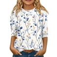 thumbnail image 2 of Teen Girls Small Daisy Blouses Crew Neck 3/4 Sleeve Outdoor Daily Fall Kids Tops, 2 of 4
