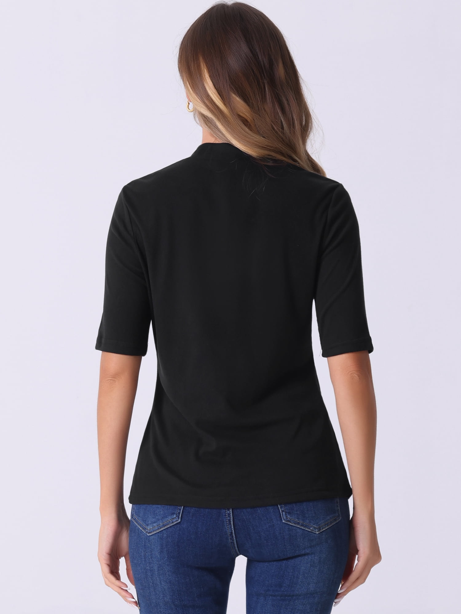 DARING DIVA Women's Half Sleeve Mock Turtleneck Casual Top XL Black