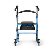 Medline Mobility Lightweight Folding Aluminum Rollator Walker with 6-inch Wheels, Adjustable Seat and Arms, Light Blue