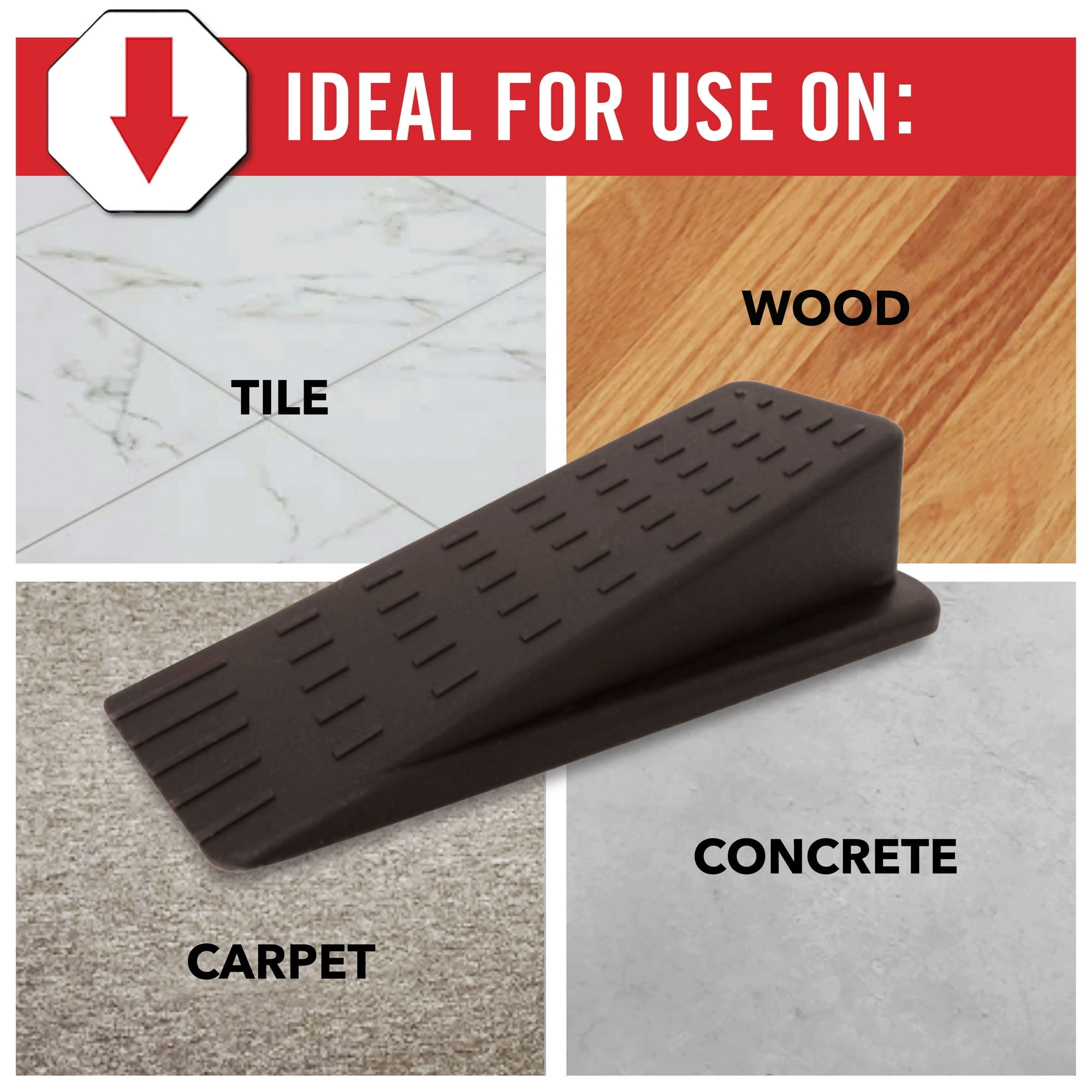 Super Sliders Heavy Duty Non-Skid Door Stop, Rubber Wedge Design for Secure Grip on Textured Surfaces and Carpet – 1-pack, Brown (5-3/8 inch x 2-1/4 inch x 1 inch)