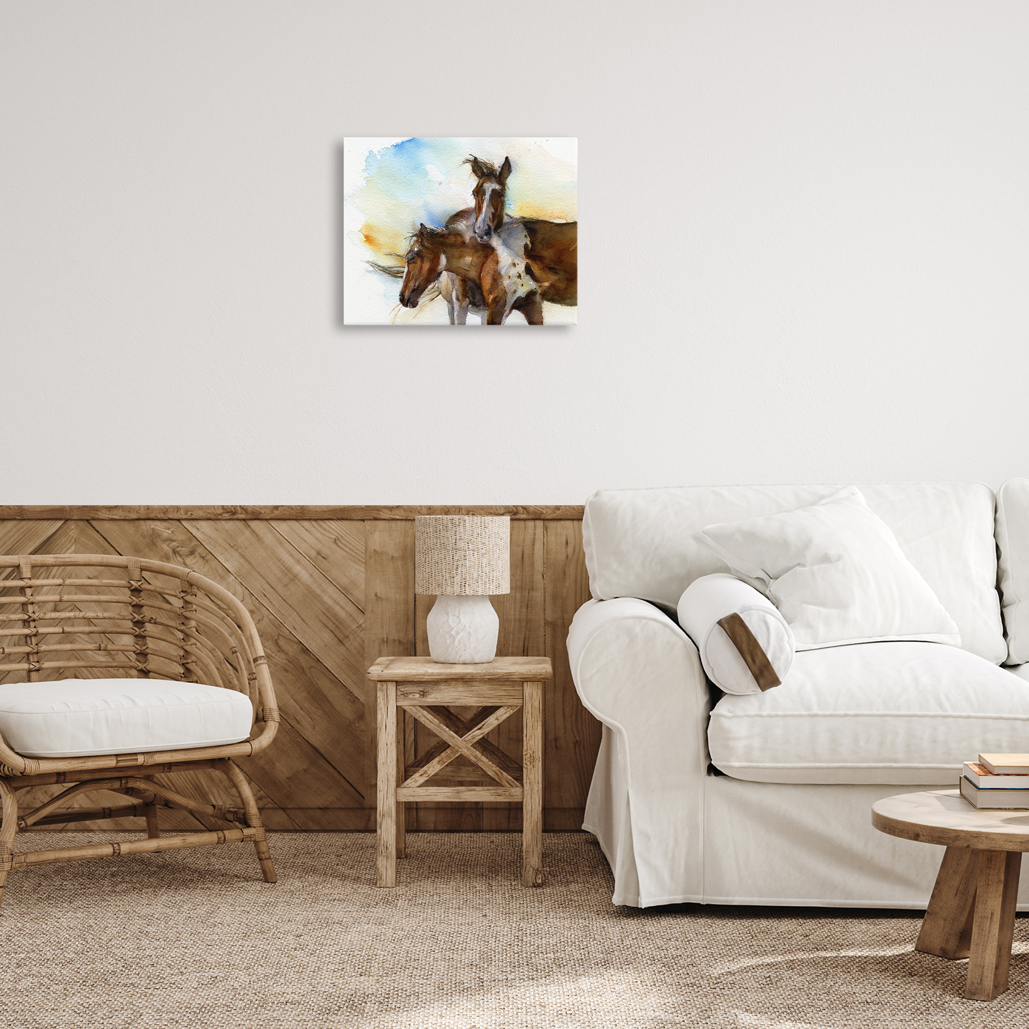 Stupell Industries Brown Horses Watercolor Animals & Insects Painting Gallery Wrapped Canvas Art Print Wall Art, 20 x 16