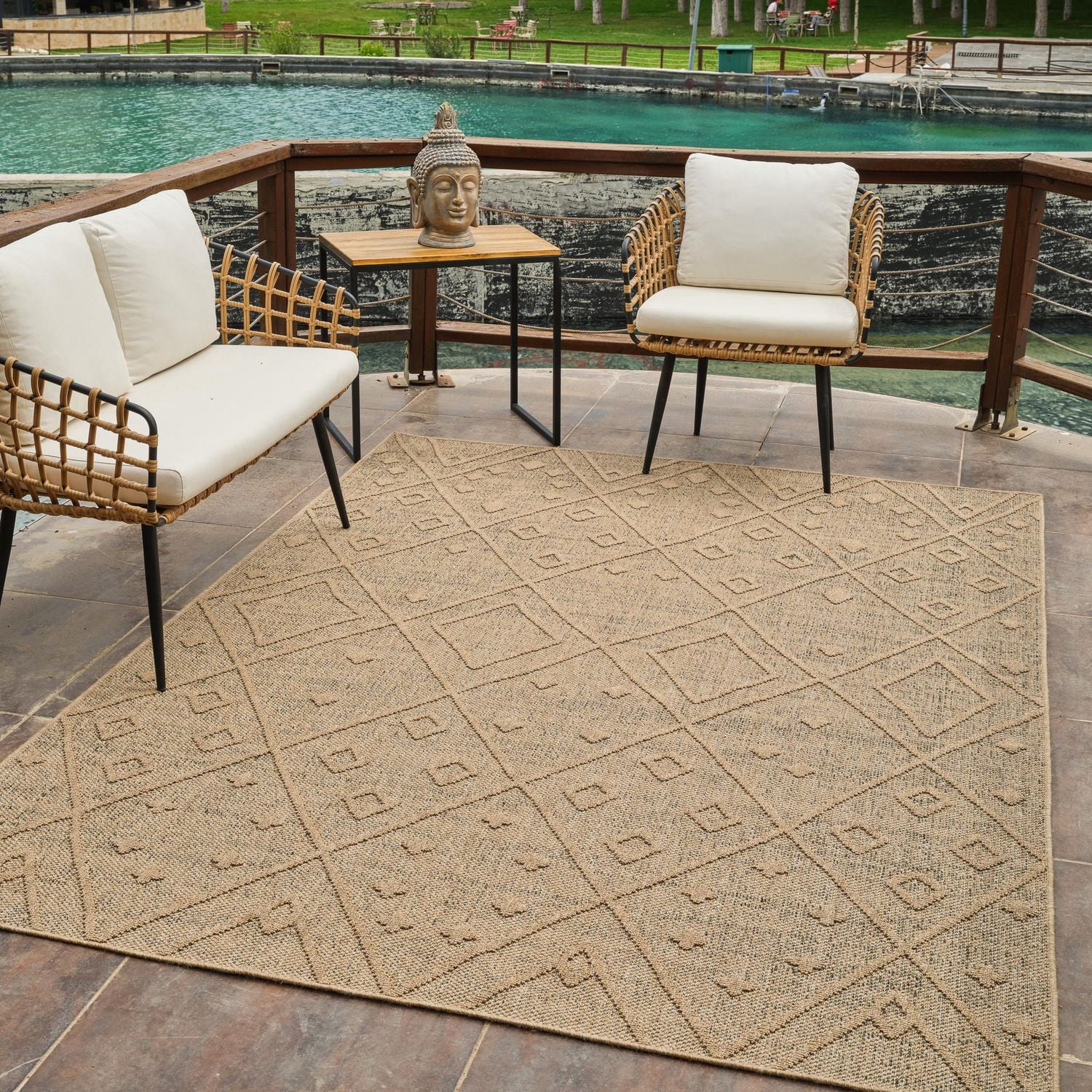 Rug Branch Hogar Abstract Indoor Outdoor Area Rug, Brown Beige, Boho - Living Room, Bedroom, Dining Room, and Kitchen