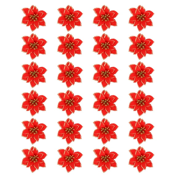Raindrops 24Pcs Christmas Flower Decorations Red for Decorative Tree Display and Indoor Use