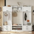 thumbnail image 2 of 78" Hall Tree with 4 Drawers, 4-in-1 Detachable Hallway Coat Rack with Shoe Bench and 7 Hanging Hooks, Multi-Functional Entryway Storage Cabient, for Living Room, Entrance, White, 2 of 9