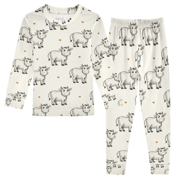 joogoo Vintage Cows 2 Piece Long Sleeve Tee and Pants Cotton Pajama Set 5Y