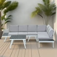 thumbnail image 3 of Outdoor Aluminum Furniture Set, 5 Pieces Patio Sectional Conversation Chat Sofa Modern Seating Set with Coffee Table Furniture Clips for Backyard, White+Grey, 3 of 10