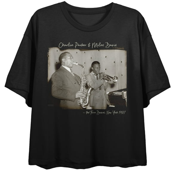 Charlie Parker The Three Deuces Crew Neck Short Sleeve Women's Black Crop Top-Large