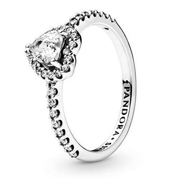Pandora Anillo con Corazón Elevado - Anillo de Promesa para Mujer - Anillo Apilable O en Capas - obsequio para Ella - Plata Esterlina con Circonitas Cúbicas Transparentes - Talla 7