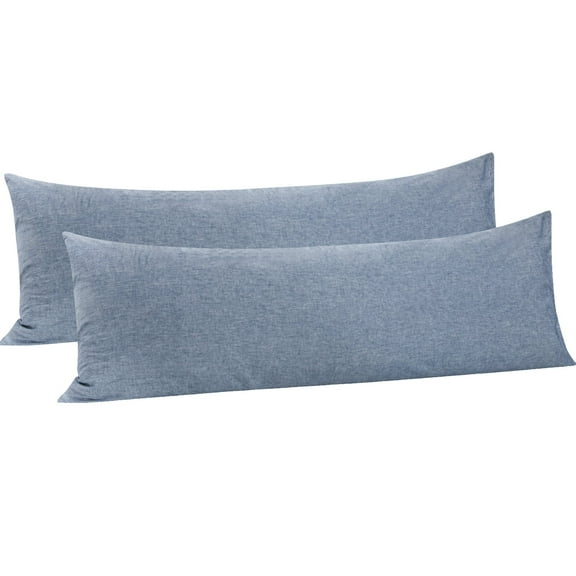 Ntbay 2 Pack Breathable Washed Cotton Body Pillowcases with Envelope Closure, Soft Solid Color Pillow Cases Set of 2, 20" x 54" , Denim Blue