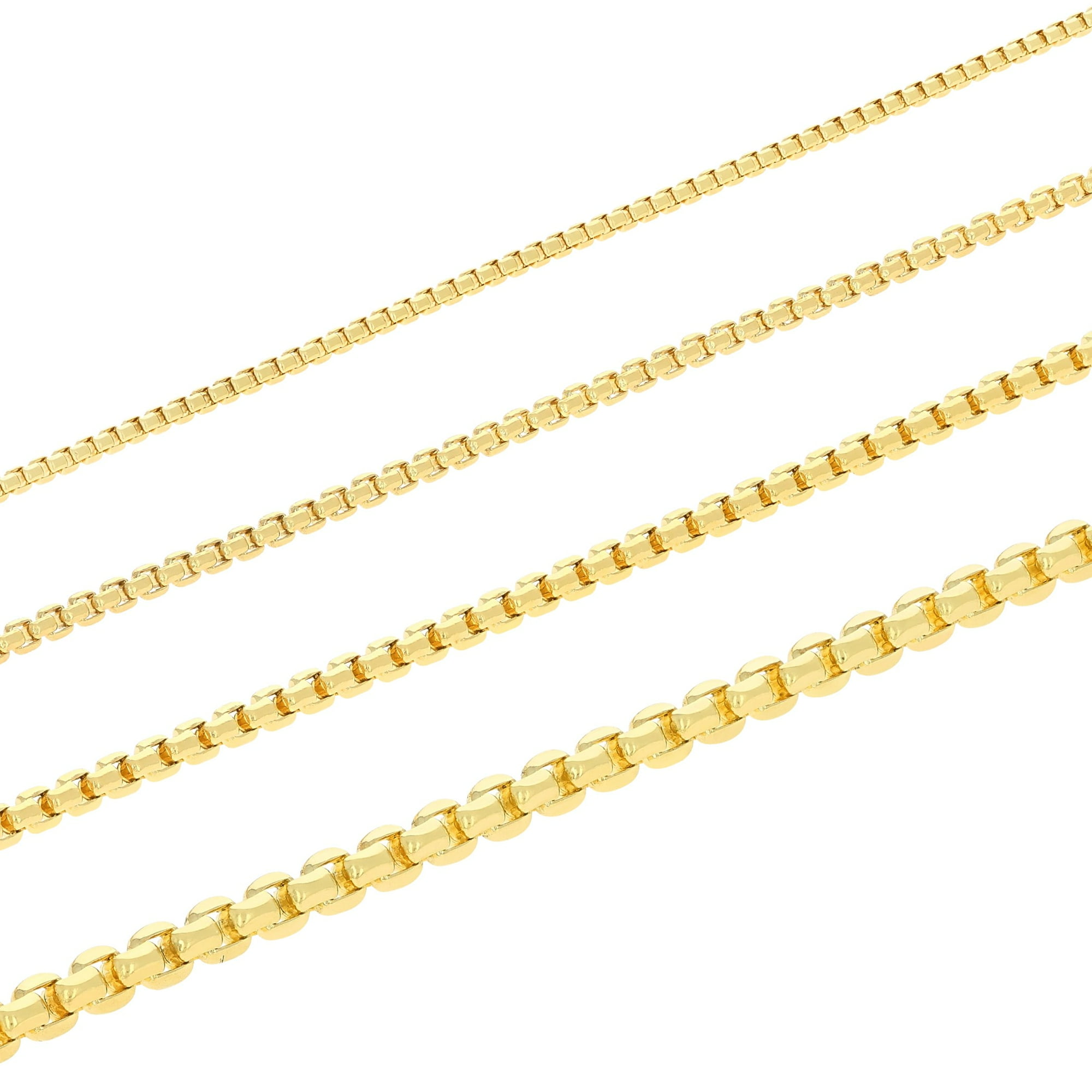 Nuragold 10K Real Yellow Gold Round Box Chain Necklace 16"-30" (1.5mm-3.5mm) Italian Jewelry for Men & Women