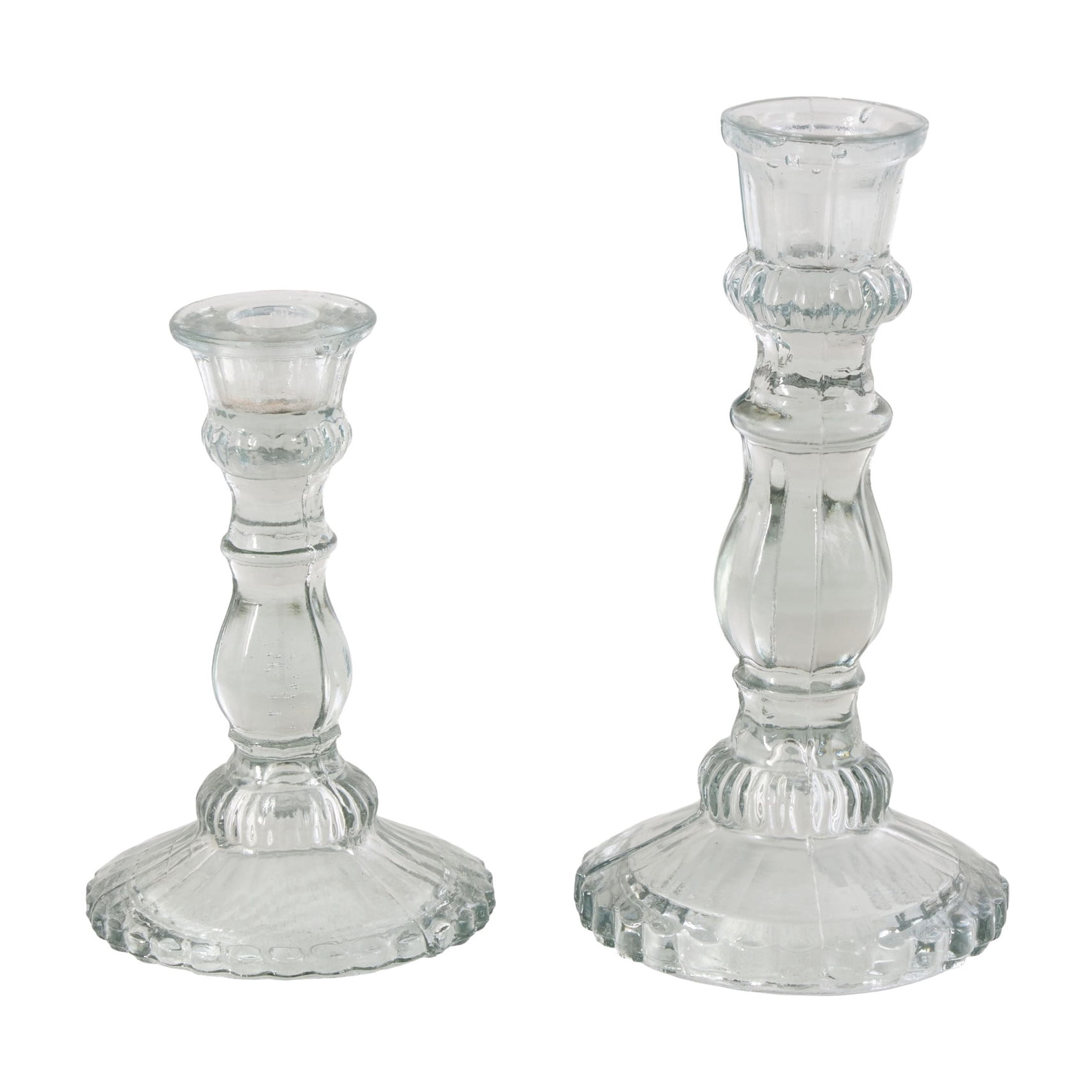 DecMode 3 Candle Glass Fluted Turned Candle Holder, Set of 3