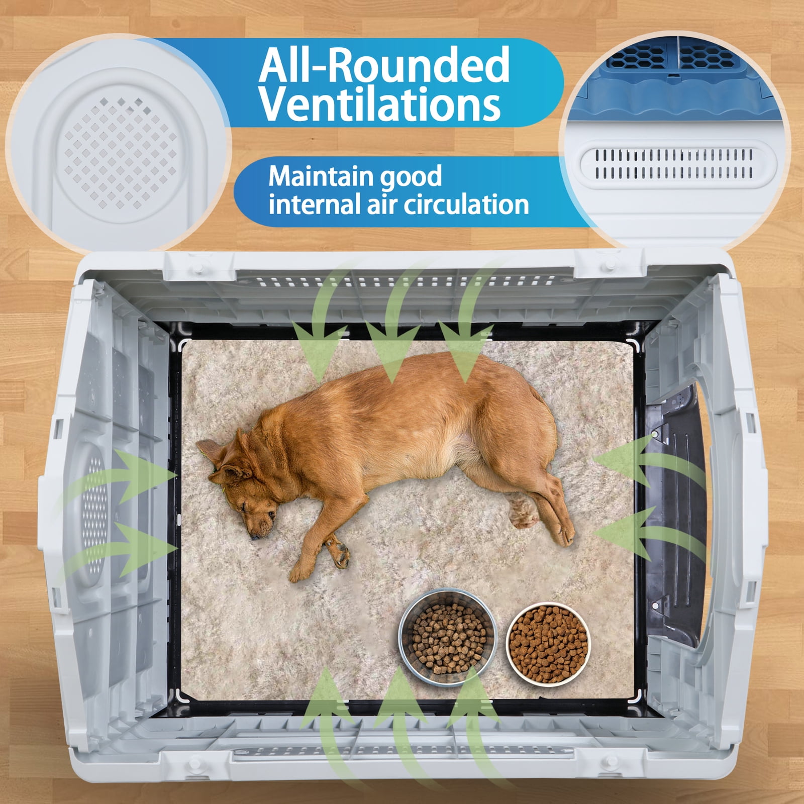 Plastic Dog House Indoor Outdoor Dog Kennel Easy to Assemble Puppy Shelter with Adjustable Skylight Elevated Floor Waterproof,Blue