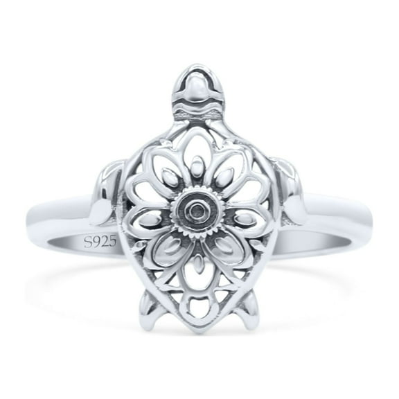 Filigree Mandala Turtle Sea Intricate Oxidized Ring Band 925 Sterling Silver Size 5