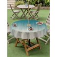 thumbnail image 4 of Outdoor Tablecloths with Umbrella Hole & Zipper, Teal Blue Ombre Round Tablecloth 54 Inch, Contemporary Gradient Abstract Art Waterproof Table Cloth, Patio/Pool/Picnic Table Covers, 4 of 8