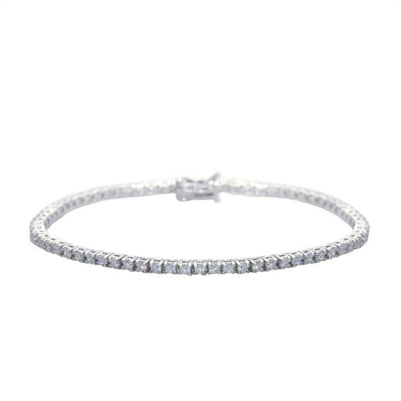 Silverly Women's 925 Sterling Silver 2 mm Cubic Zirconia Round Prong Thin Tennis Bracelet, 18 cm