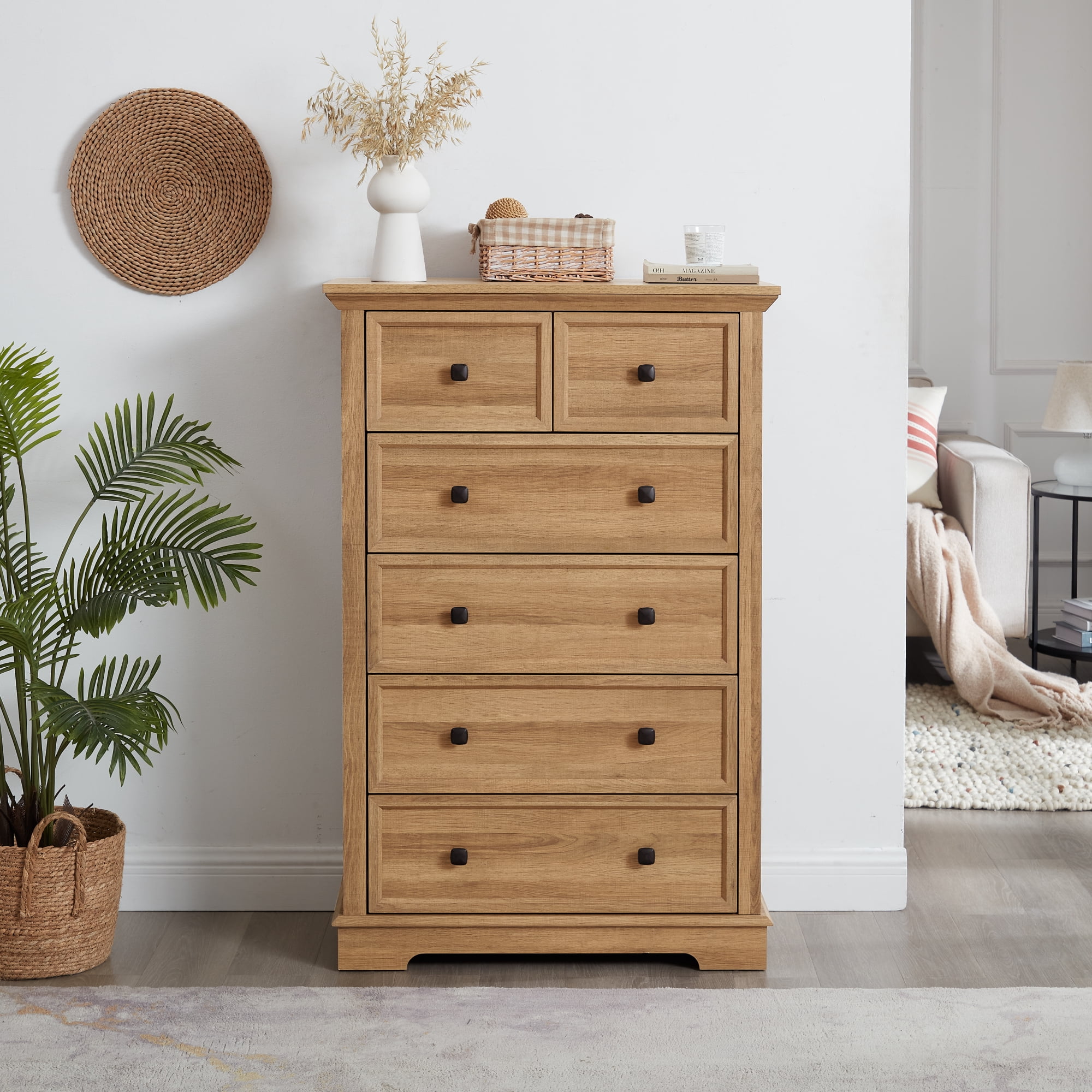 Leumius 6 Drawer Dresser,6 Drawers Cabinet Tall Chest of Drawers Closet Organizers Storage Clothes, Cabinet of 6 Drawers for Living Room, Bedroom Oak