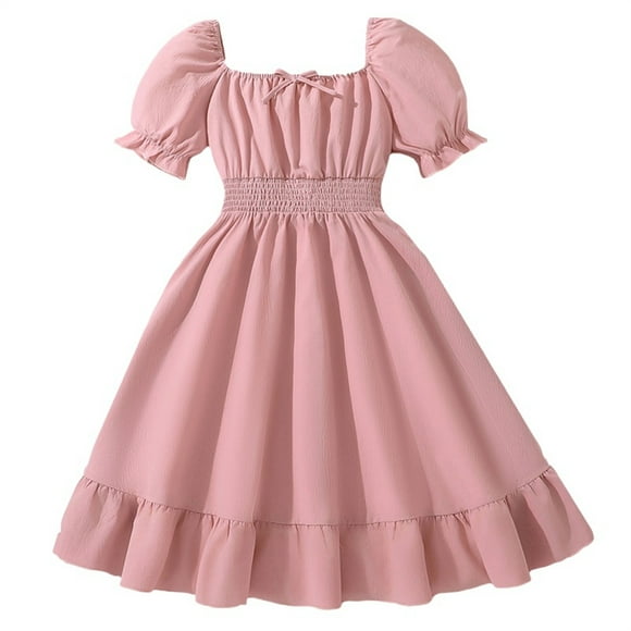 EnJoCho Girls Puff Sleeve Dress Summer Square Neck Boho Frilly Smocđť—„ed Shirred Flared Midi Dress Casual Holiday Dress đť–Ąlowy Boho Dress Youth Girls