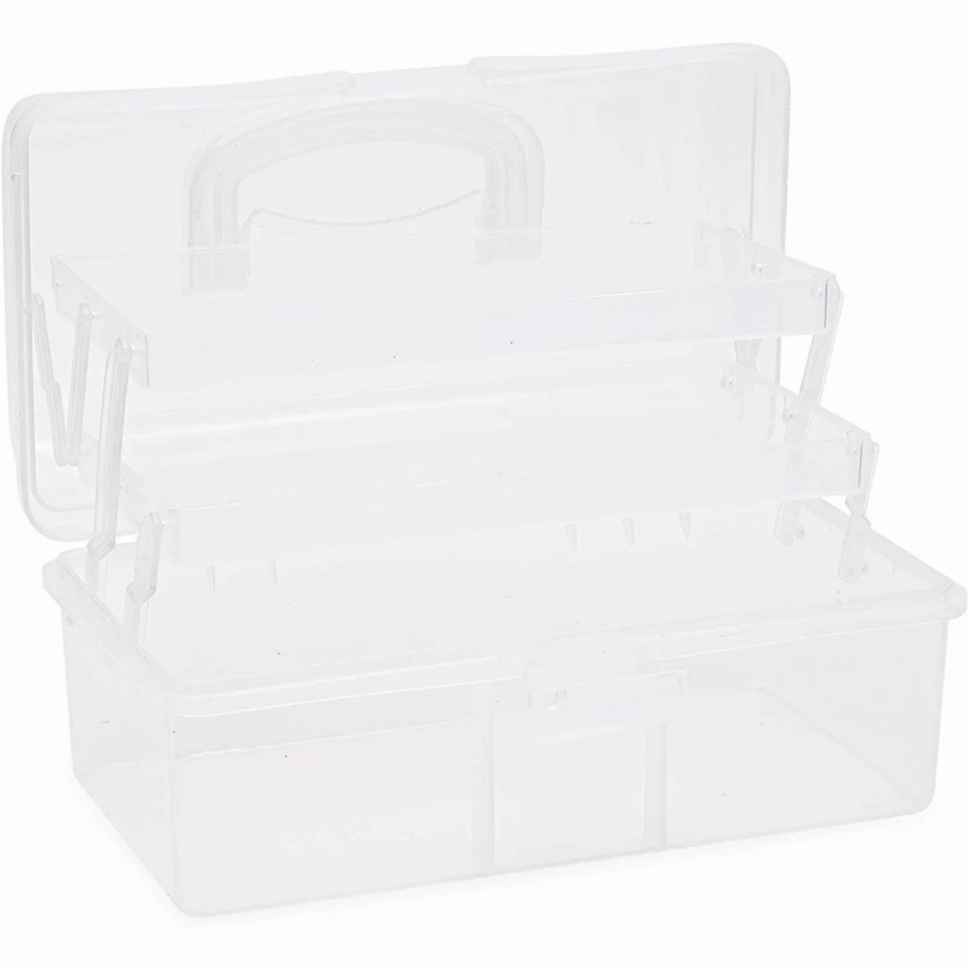 CRESTIN- Art & Craft Storage Box With Handle, Plastic Sewing Organizer With 2 Trays