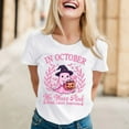 thumbnail image 2 of Cancer Awareness Shirts for Women in October Pink Ghost Witch Halloween Tees Short Sleeve Crewneck Pink Ribbon Survivor Gifts Tops, 2 of 4