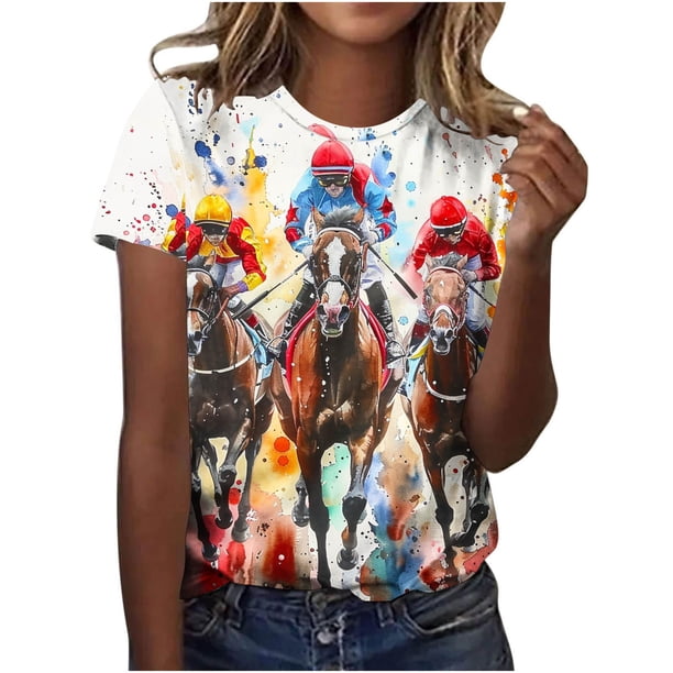 Tops de Ajuste Suelto para las Mujeres Sudadera Casual Impresa Manga Corta Cuello Redondo Superior, Poliéster