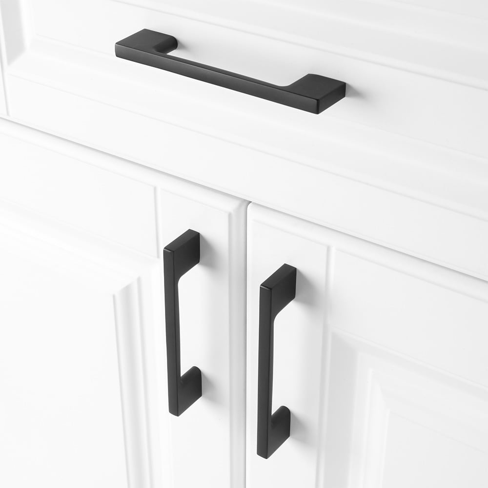KOOFIZO 10 Pack Wide Foot Cabinet Bar Pull - Black Modern Solid Handle, 3.8 Inch/96mm Screw Spacing