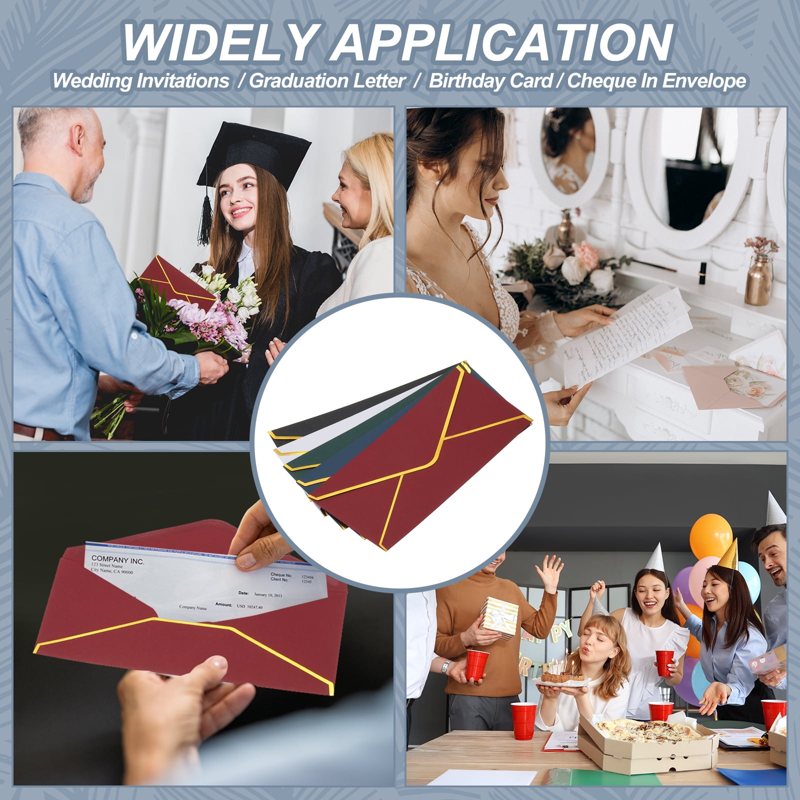Uxcell 4 1/8 x 9 1/2 Inch Envelopes with Gold Border, 100 Pack V Flap Invitation Business Mailing Envelopes with Gold Stickers for Office Wedding Cards Gift Photos Graduation, 2 Colors
