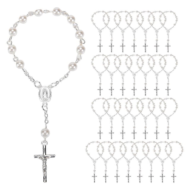 30Pcs Baptism Rosary Beads Finger Baptism Rosaries Faux Pearls for Baptism Favors Christening Favors