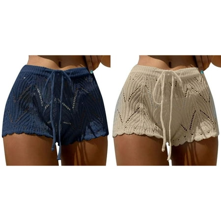 2-Pack Women s Super Shorts Knitted Blouse Net Cover Ups for Swimwear Women Bathing Suit Cover up Pants Women plus Size Wrap Bathing Suit Cover up Button down Shirt Women Cover up Swim Cover up