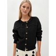 thumbnail image 4 of Womens Long Sleeve Button Up Knit Cardigan Crewneck Button Down Sweaters for Women Black S, 4 of 7