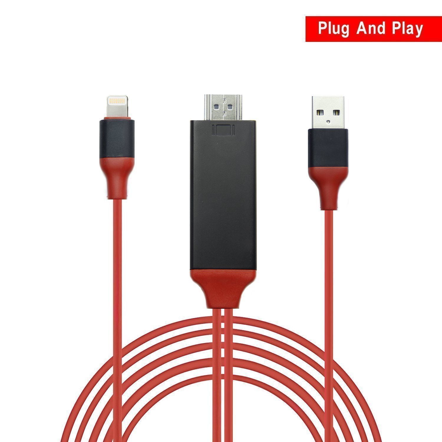 2M Lightning to HDMI-compatible Adapter Cable, 6.4ft Lightning MHL to HDMI-compatible Adapter Cable for iPhone 6/6s plus, iphone7/7s plus, iphone 8/plus, iphone x, iphone se, iphone xr/xs, iPad