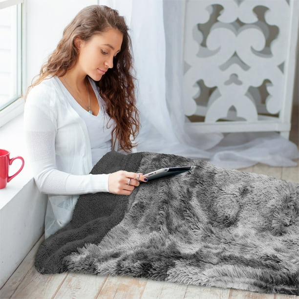 PAVILIA Soft Fluffy Faux Fur Bed Blanket King Tie Dye Grey Shaggy Furry Warm Sherpa Blanket Fleece Throw for Sofa Couch Decorative Fuzzy Plush Comfy Thick Throw Blanket 90x108 Walmart Business Supplie...