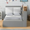 thumbnail image 3 of Euroco Wood Twin Platform Bed with Storage Headboard and Shelves, 2 Drawers Floor Bed for Kids Teens, Gray, 3 of 11