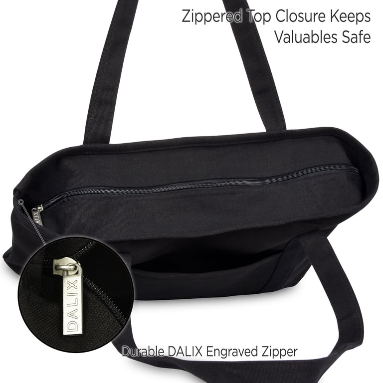 DALIX Cotton Canvas Tote Bag, 23 Inch Zippered Shoulder Bag photo 3