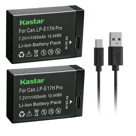 Kastar 2-Pack LP-E17H Pro Battery W/ Type-C Cable Compatible with Canon LP-E17 LP-E17H, 9967B02 Battery, Canon EOS 750D, EOS 760D, EOS 800D, EOS 850D, EOS 8000D, EOS RP, EOS R10 Mirrorless Camera