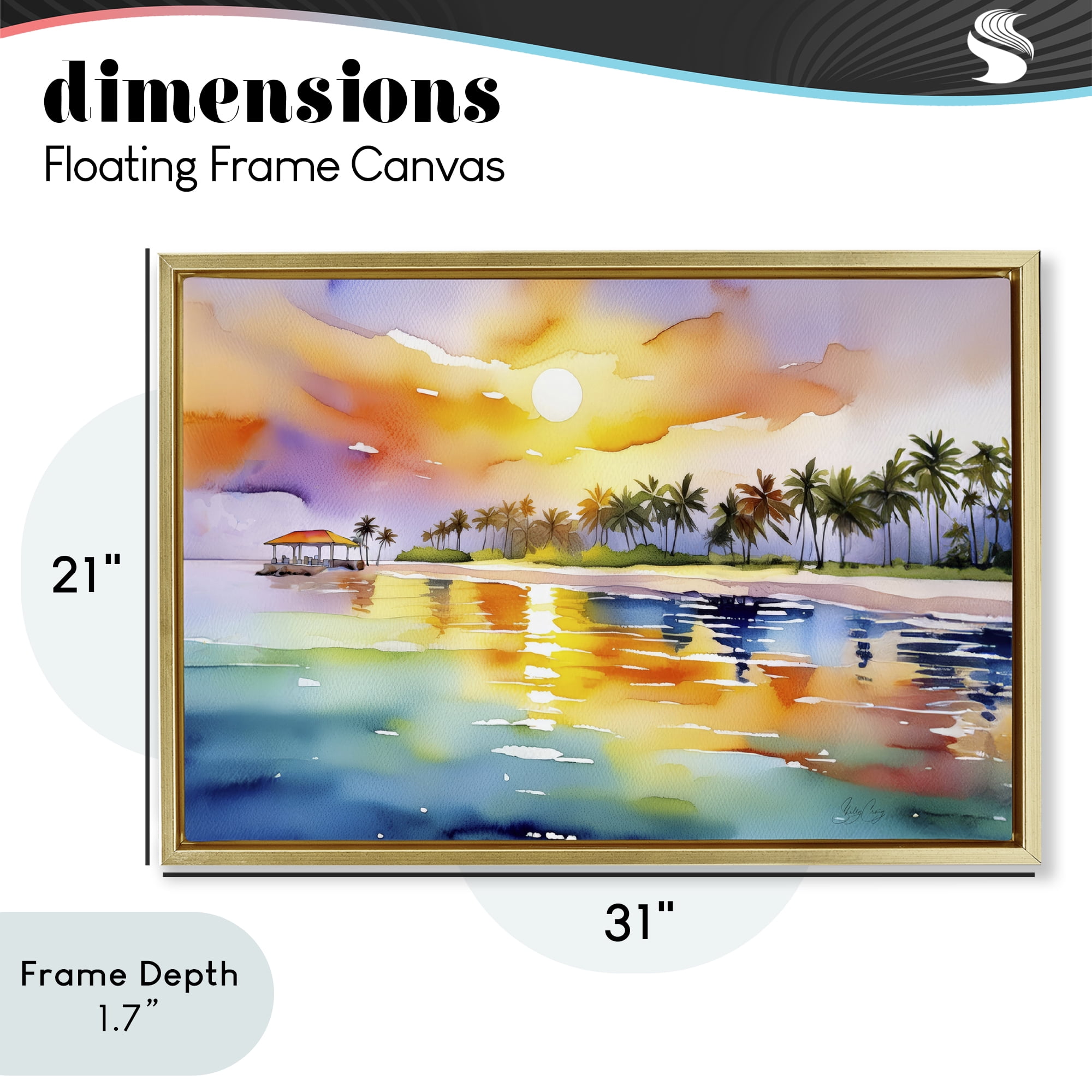 Stupell Industries Caribbean Calm Sunset Gold Framed Floater Canvas Wall Art, design by Shelly Craig