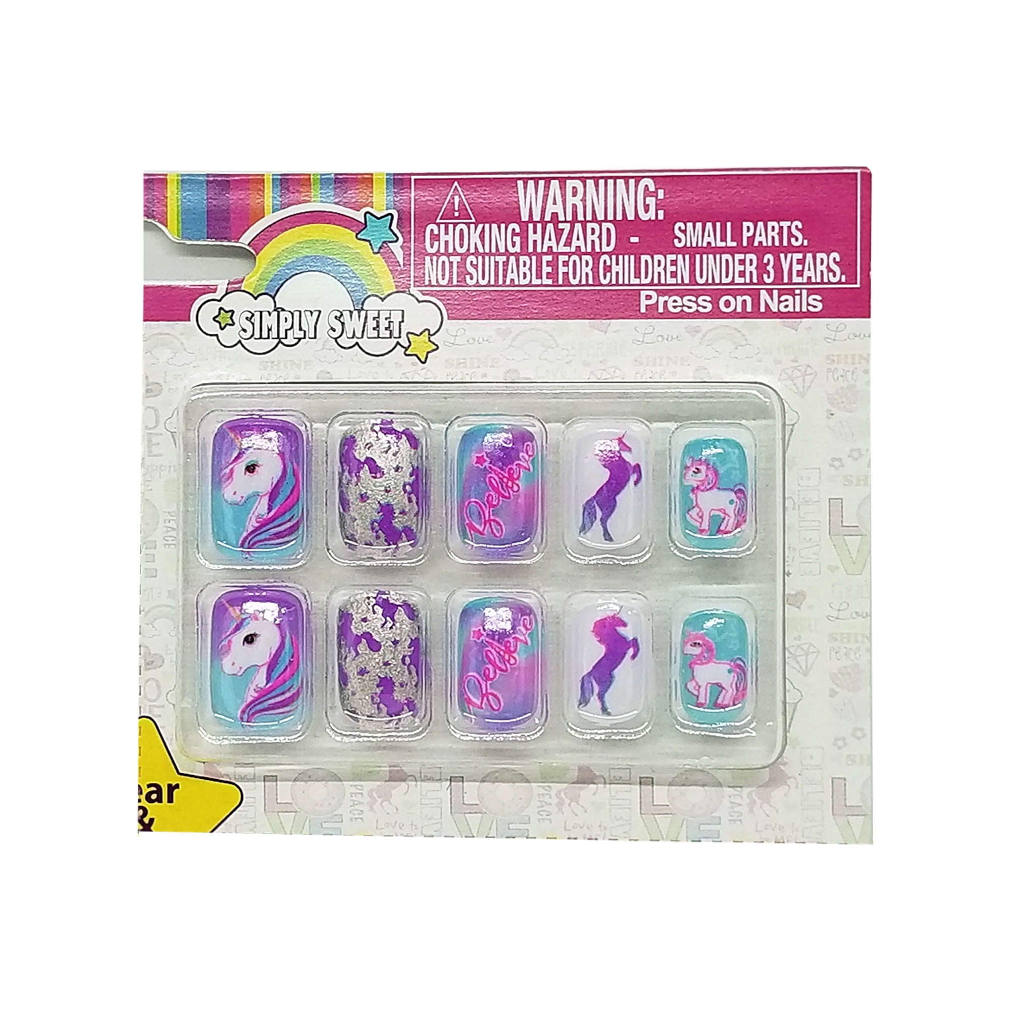 (2 pack) Faux Nails 10 piece set, Mutli Designs, 4 Pack, Simply Sweet